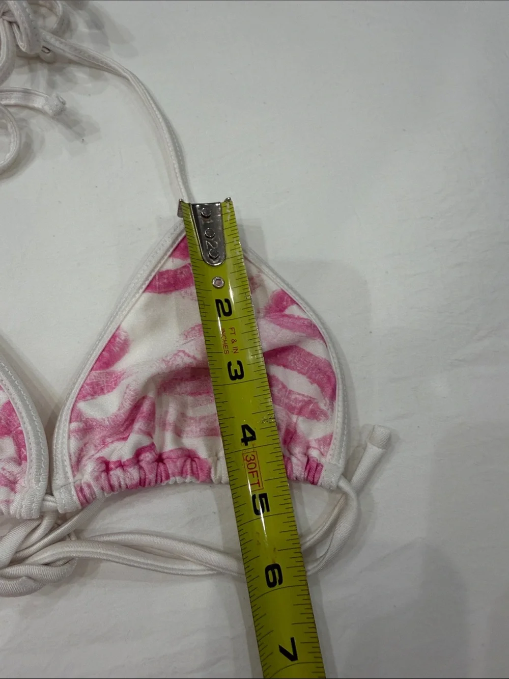 Frankie's Bikinis Pink and White Triangle Bikini Top